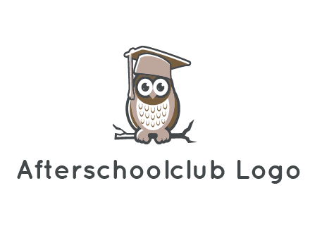 cute owl wearing scholar hat sitting on branch