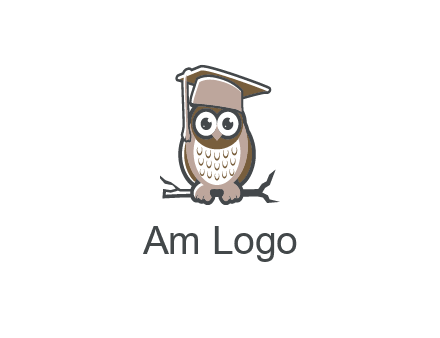 cute owl wearing scholar hat sitting on branch