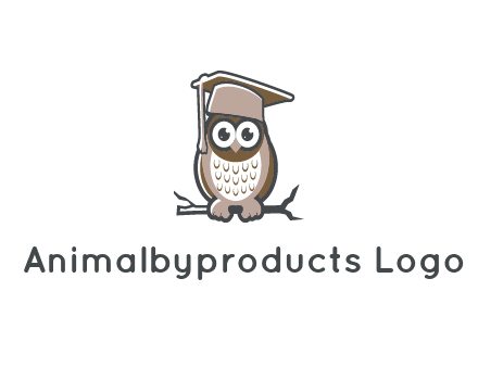 cute owl wearing scholar hat sitting on branch