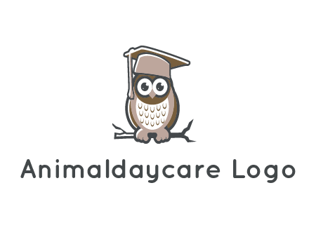 cute owl wearing scholar hat sitting on branch