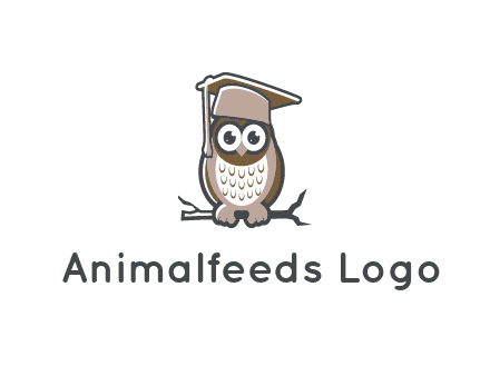 cute owl wearing scholar hat sitting on branch