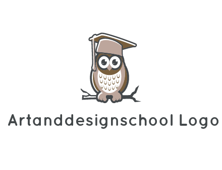 cute owl wearing scholar hat sitting on branch