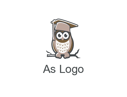 cute owl wearing scholar hat sitting on branch