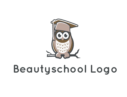 cute owl wearing scholar hat sitting on branch