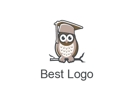 cute owl wearing scholar hat sitting on branch