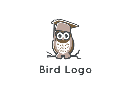 cute owl wearing scholar hat sitting on branch