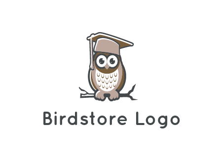 cute owl wearing scholar hat sitting on branch