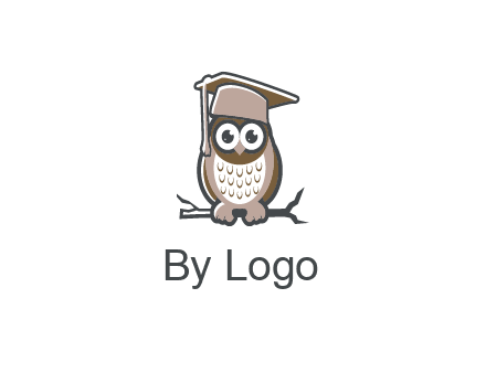 cute owl wearing scholar hat sitting on branch