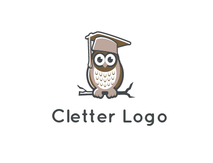 cute owl wearing scholar hat sitting on branch
