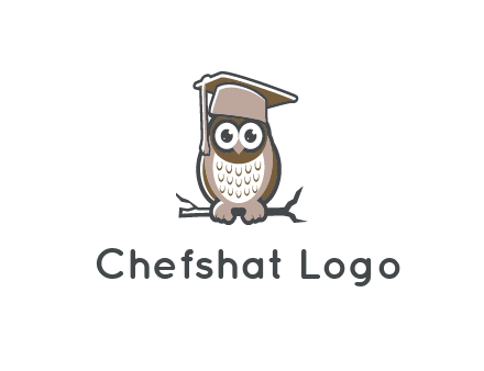cute owl wearing scholar hat sitting on branch