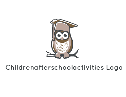 cute owl wearing scholar hat sitting on branch