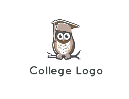 cute owl wearing scholar hat sitting on branch