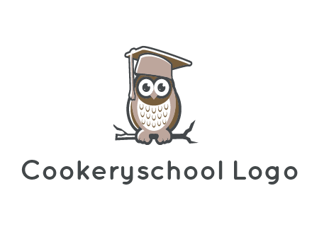 cute owl wearing scholar hat sitting on branch