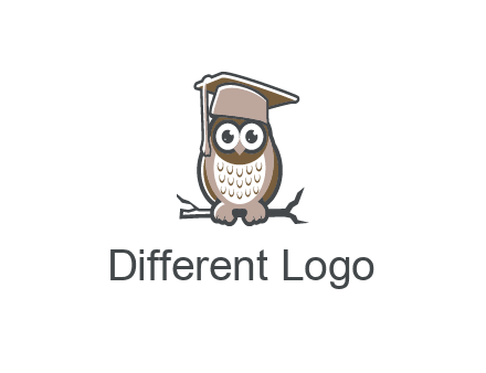 cute owl wearing scholar hat sitting on branch