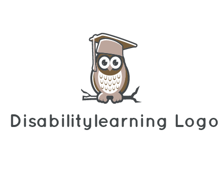cute owl wearing scholar hat sitting on branch