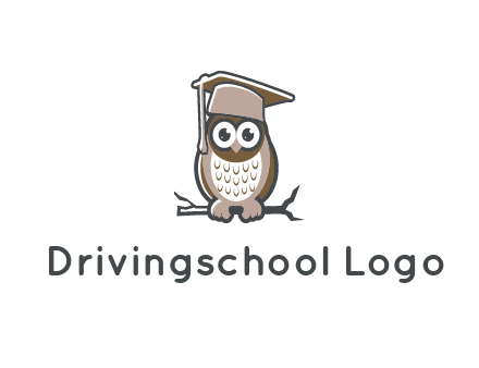 cute owl wearing scholar hat sitting on branch