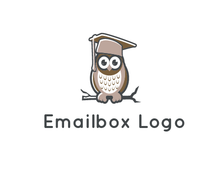 cute owl wearing scholar hat sitting on branch
