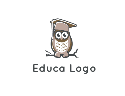 cute owl wearing scholar hat sitting on branch