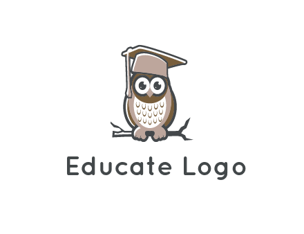 cute owl wearing scholar hat sitting on branch