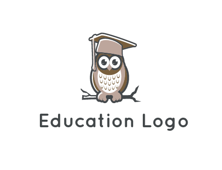 cute owl wearing scholar hat sitting on branch
