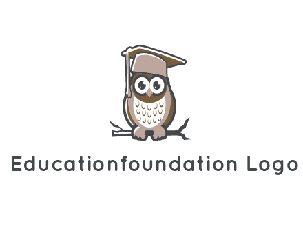 cute owl wearing scholar hat sitting on branch