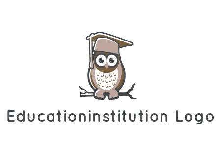cute owl wearing scholar hat sitting on branch