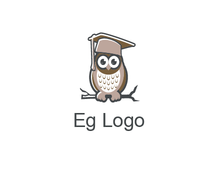 cute owl wearing scholar hat sitting on branch