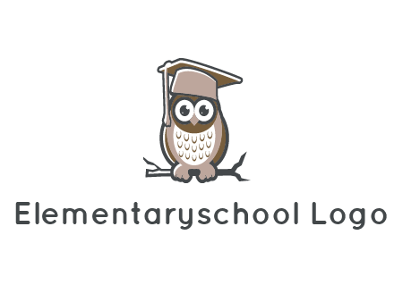 cute owl wearing scholar hat sitting on branch