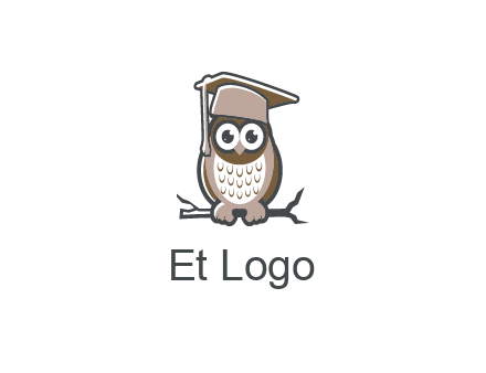 cute owl wearing scholar hat sitting on branch