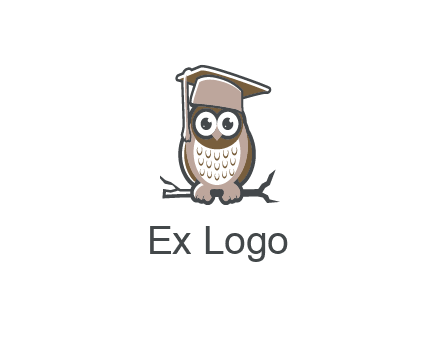 cute owl wearing scholar hat sitting on branch