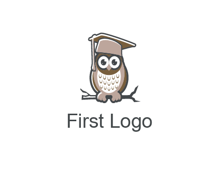 cute owl wearing scholar hat sitting on branch