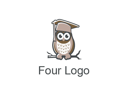cute owl wearing scholar hat sitting on branch