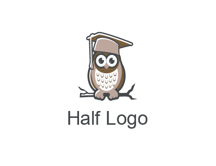 cute owl wearing scholar hat sitting on branch