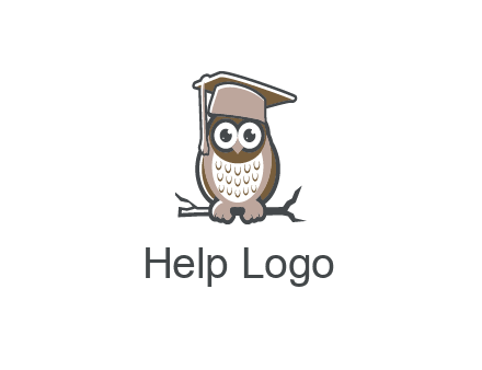 cute owl wearing scholar hat sitting on branch