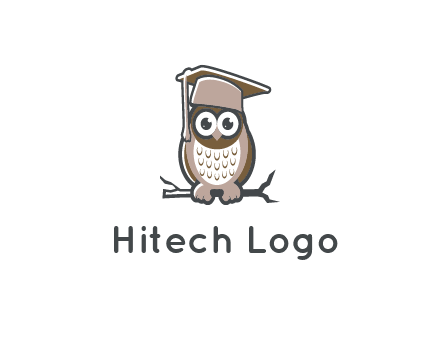cute owl wearing scholar hat sitting on branch