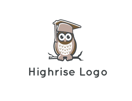 cute owl wearing scholar hat sitting on branch