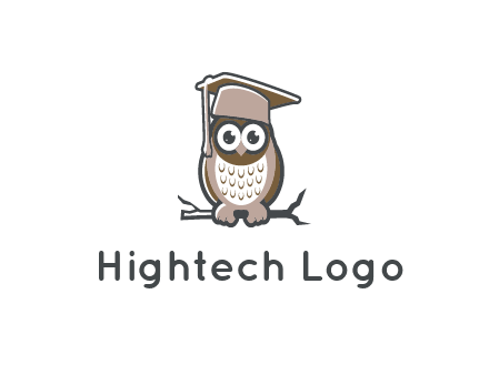 cute owl wearing scholar hat sitting on branch