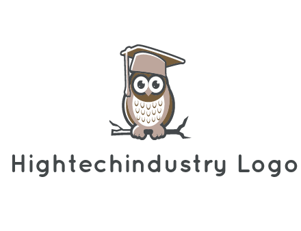 cute owl wearing scholar hat sitting on branch