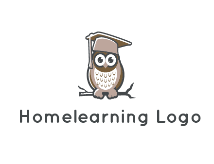 cute owl wearing scholar hat sitting on branch
