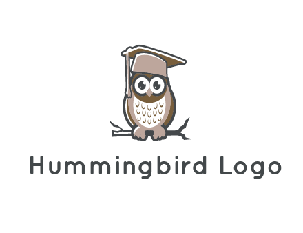 cute owl wearing scholar hat sitting on branch