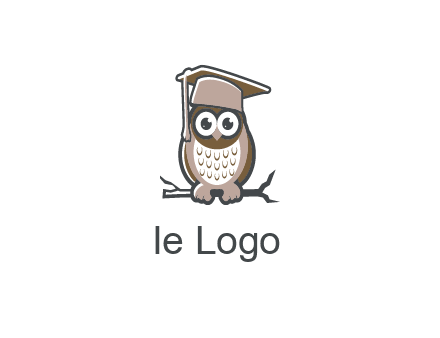 cute owl wearing scholar hat sitting on branch