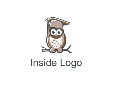 cute owl wearing scholar hat sitting on branch
