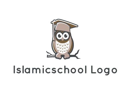cute owl wearing scholar hat sitting on branch