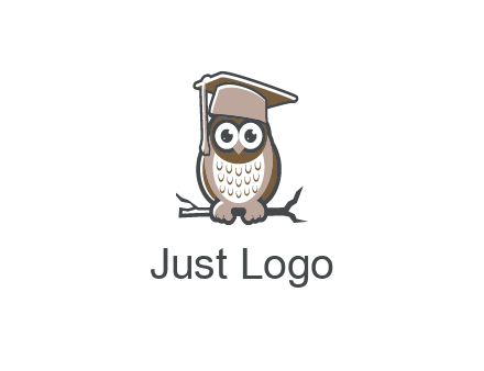 cute owl wearing scholar hat sitting on branch