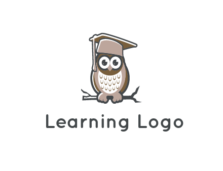 cute owl wearing scholar hat sitting on branch