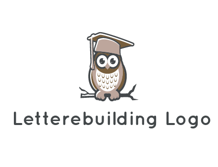 cute owl wearing scholar hat sitting on branch