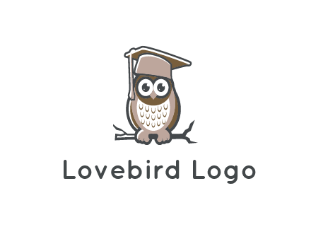 cute owl wearing scholar hat sitting on branch