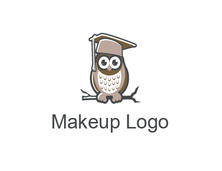 cute owl wearing scholar hat sitting on branch