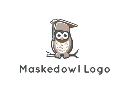cute owl wearing scholar hat sitting on branch