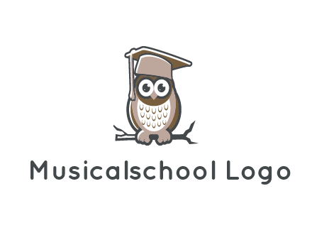 cute owl wearing scholar hat sitting on branch